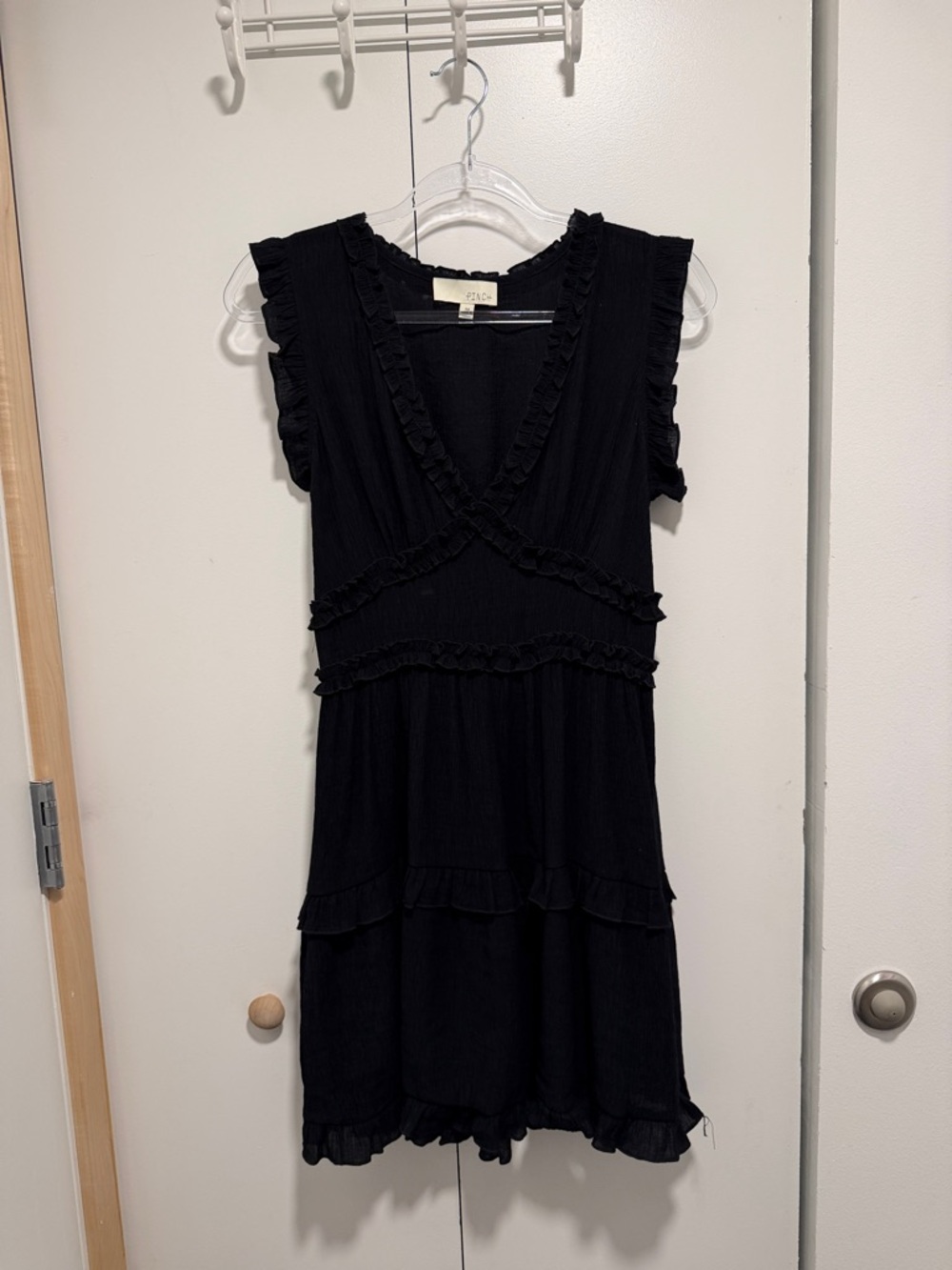Pinch Black Mini Dress with Ruffle Trim